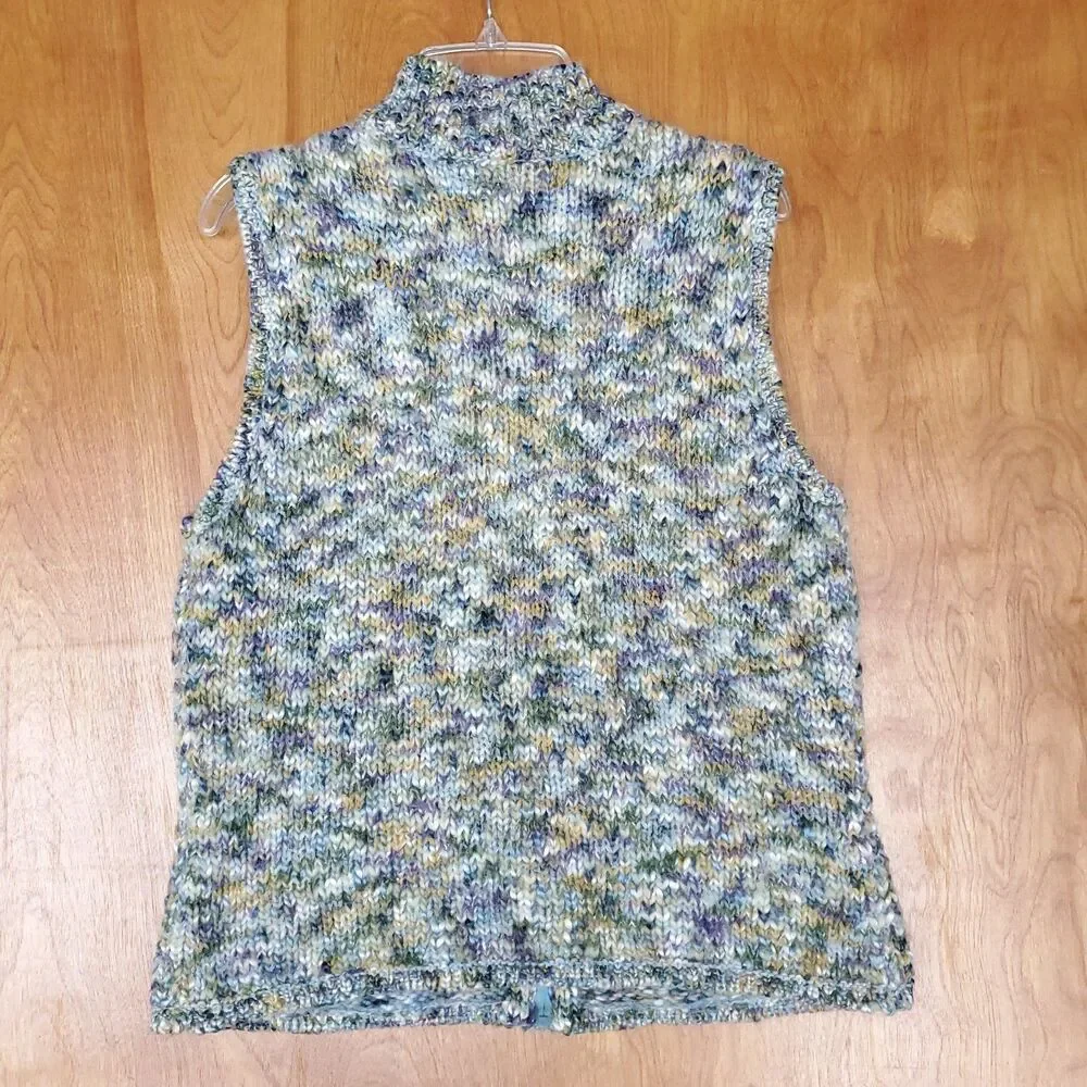Vintage Talbots Sweater Vest Women S Wool Blend Knit Multicolor Full Zip 90s - Picture 4 of 10